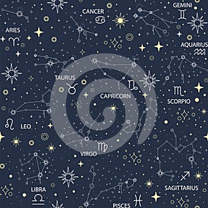 Space Galaxy constellation vector seamless pattern
