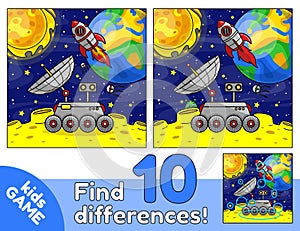 Space game Find differences lunar rover on Moon