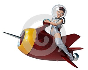 Space girl astronaut riding tha rocket photo