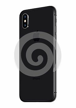 Space Gray Apple iPhone X back side slightly rotated isolated on white background