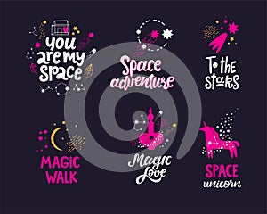 Space hand drawn lettering quotes