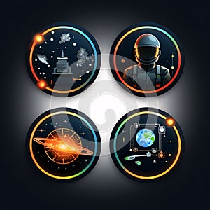 Space icons set with astronaut, planets, stars and spaceship. Vector illustration