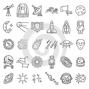 Space icons set, flat hand drawn style