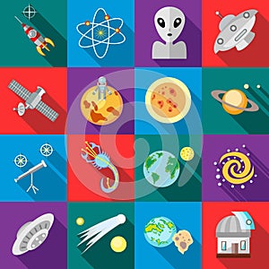 Space icons set, flat style