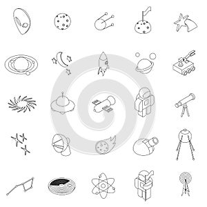 Space icons set, isometric 3d style