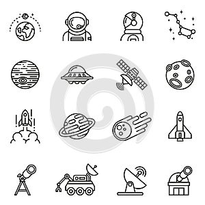Space icons set. Thin Line Style stock vector.