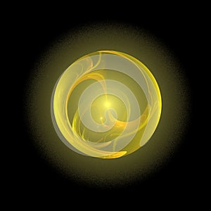space illustration new star birth, yellow abstract ball on black, color graphics