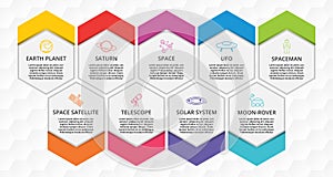 Space Infographics  design. Timeline concept include earth planet, saturn, space icons. Can be used for report, presentation