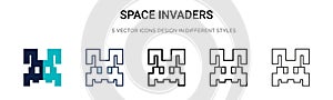 Space invaders icon in filled, thin line, outline and stroke style. Vector illustration of two colored and black space invaders