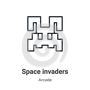 Space invaders outline vector icon. Thin line black space invaders icon, flat vector simple element illustration from editable