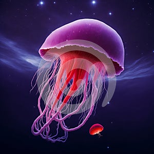 Space jellyfish floating among the stars, fantastic idea of birth of galaxies