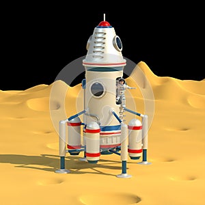 Space lander with astronaut on the surface of the moon