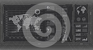 Space launch interface rockets, graphic display control the pallet rocket. Sky-fi HUD.