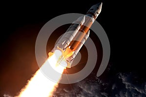 space launch system takes off on black night sky background, neural network generated image