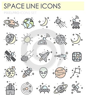 Space line icons color set on white background for graphic and web design, Modern simple vector sign. Internet concept. Trendy
