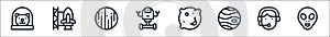 Space line icons. linear set. quality vector line set such as alien, jupiter, moon craters, space robot, uranus