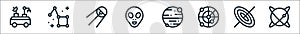 Space line icons. linear set. quality vector line set such as planet, black hole, radar, mars, alien, sputnik, constellation