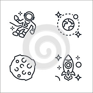 space line icons. linear set. quality vector line set such as rocket, moon, orbit