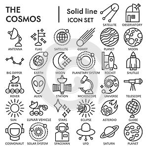 Space line SIGNED icon set, astronomy symbols collection, vector sketches, logo illustrations, science signs linear