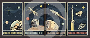 Space Missions Poster Set Retro Future Style