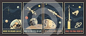 Space Missions Poster Set Retro Future Style photo