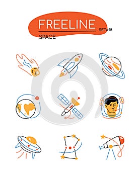 Space - modern line design style icons set