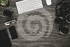 Space for the modern photographer. High angle shot of a photographers work desk.