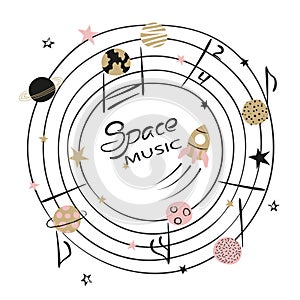 Space music vector illustration for kids design