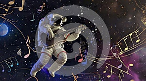 Space Musician with Guitar and Clefs photo