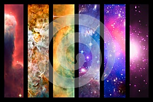 Space nebula and galaxy rainbow collage