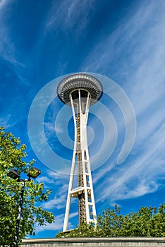 Space Needle under cloudy sky