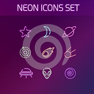 Space neon icons set for web.illustration of space