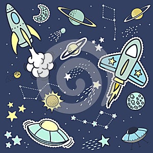 Space objets stickers patches and design elements