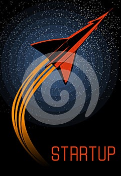 Space oddity. Rocket launch and text. Vector image retro black and white movie style photo