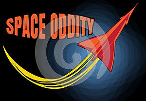 Space oddity. Rocket launch and text. Vector image retro black and white movie style photo