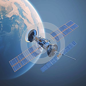 Space orbital satellite depicted in striking 3D rendering, aerospace concept
