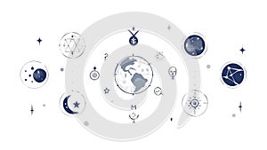 Space Pattern with Planets Rockets and Stars Art, vector design Generative AI