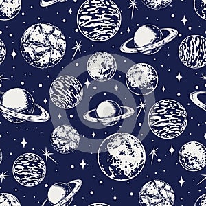 Space pattern seamless monochrome vintage