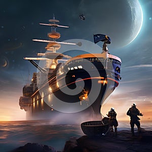 Space pirates, Ruthless band of space pirates raiding a cargo ship amidst the vastness of space3 photo