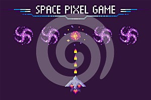 Space Pixel Game, War of Ship and Object Vector