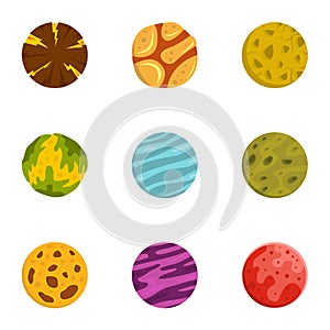 Space planet icons set, flat style