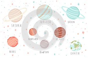 Space planets, asteroid vector cartoon icons.