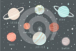 Space planets, asteroid vector cartoon icons.