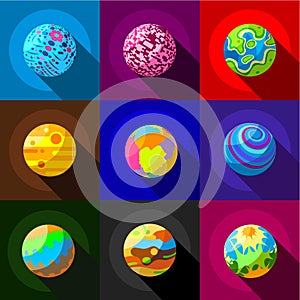 Space planets icons set, flat style