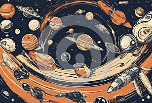 Space planets seamless pattern art Generative AI