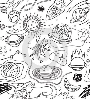 Space and planets seamless pattern. Vector illustration