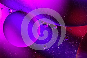 Space or planets universe cosmic abstract purple background. Abstract molecule atom sctructure. Water bubbles. Macro shot of air o