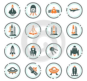 Space platform icons set