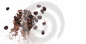Space powder with coffee bean on vintage white background