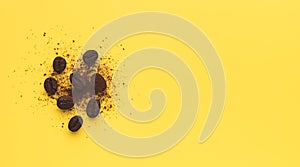Space powder with coffee bean on vintage yellow background